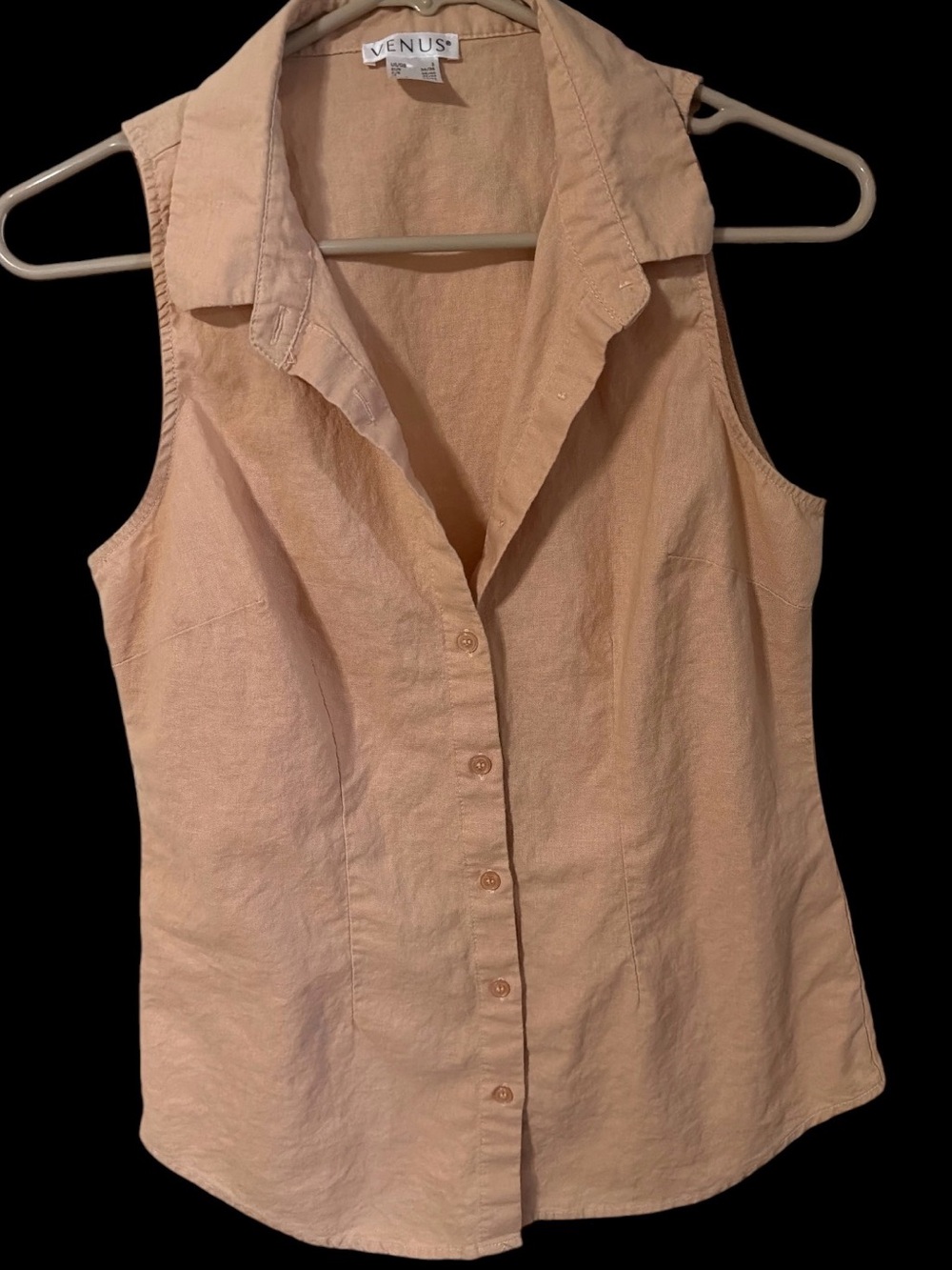 Venus Peach Linen Cotton Sleeveless Button Down Blouse Top Small S